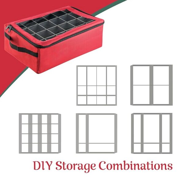 BRAND NEW-Ornament Storage Box - Zippered Lid Organizer w/48 Compartments - Picture 2 of 4